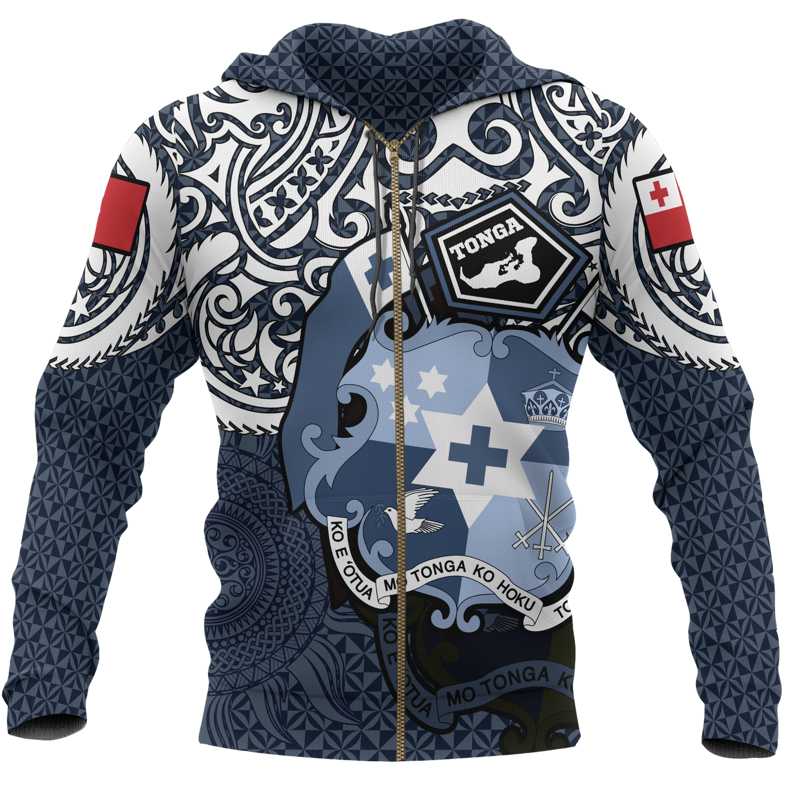 Tonga Polynesian Hoodie (Zip up) Tongan Pride (Blue) Unisex Blue - Polynesian Pride