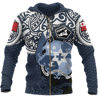 Tonga Polynesian Hoodie (Zip up) Tongan Pride (Blue) Unisex Blue - Polynesian Pride