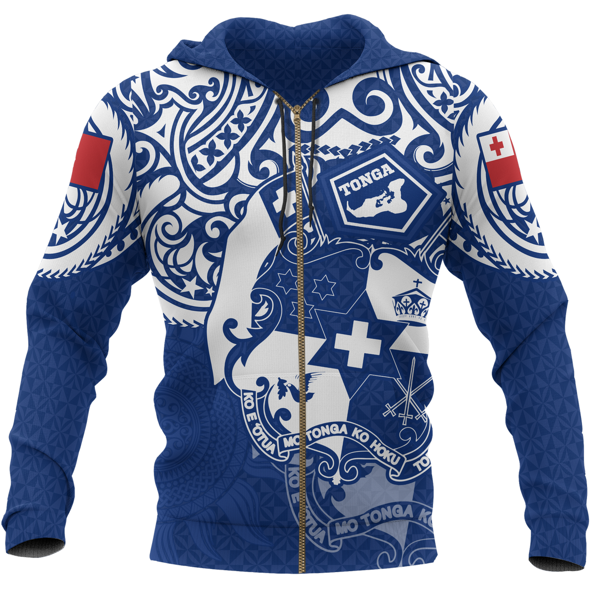 Tonga Polynesian Hoodie (Zip up) Tongan Pride (Bright Blue) Unisex Blue - Polynesian Pride