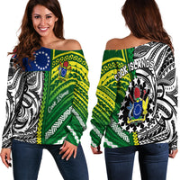 Cook Islands Unique Off Shoulder Sweater Polynesia Pattern LT13 Green - Polynesian Pride