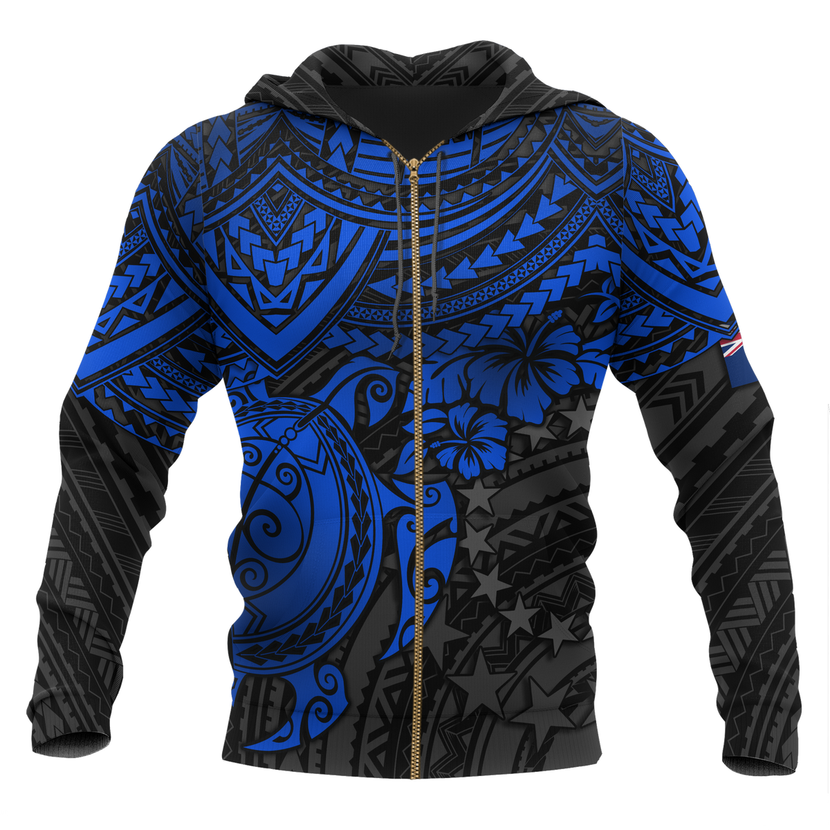 Cook Islands Polynesian Zip up Hoodie Blue Turtle Unisex Blue - Polynesian Pride
