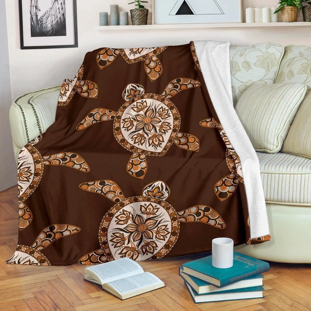 Brown Polynesian Turtle Premium Blanket White - Polynesian Pride