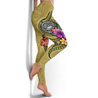 American Samoa Polynesian Legging - Floral With Seal Gold - Polynesian Pride