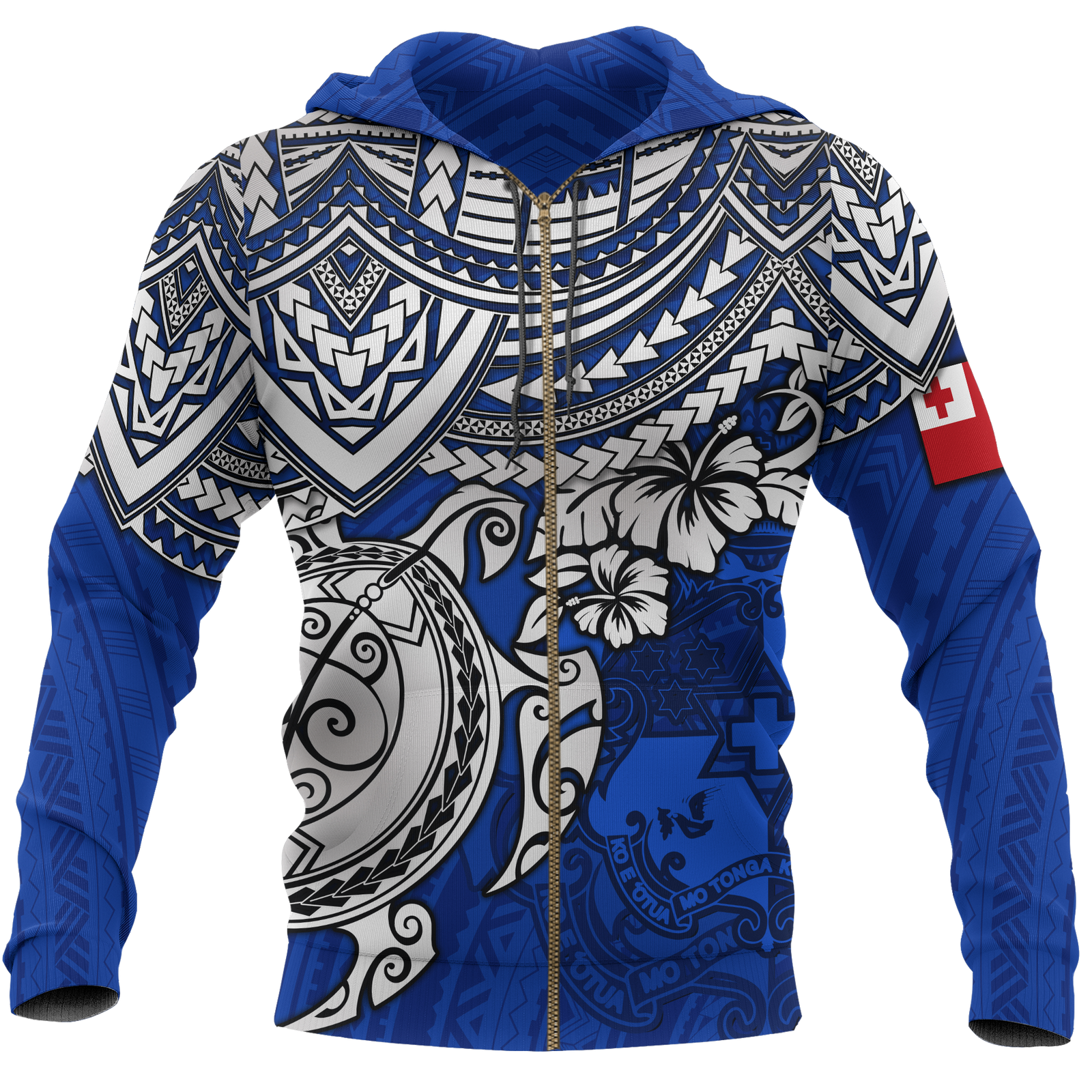 Tonga Polynesian Hoodie (Zip up) Blue Turtle Unisex Blue - Polynesian Pride