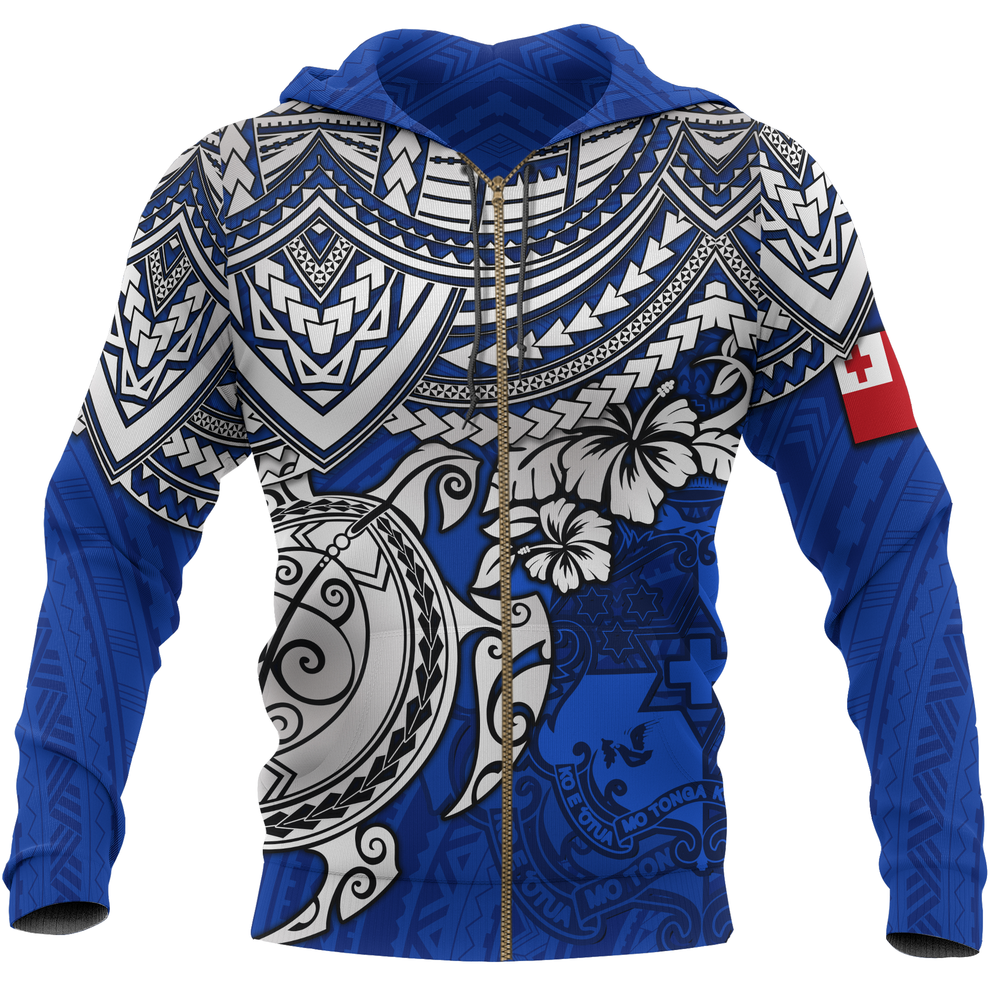 Tonga Polynesian Hoodie (Zip up) Blue Turtle Unisex Blue - Polynesian Pride