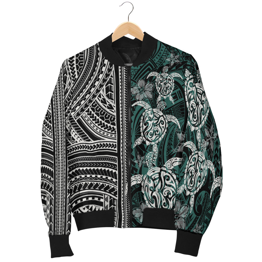 Polynesian Bomber Jacket - Turtle With Ethnic Motives And Floral Elements - LT20 - Polynesian Pride