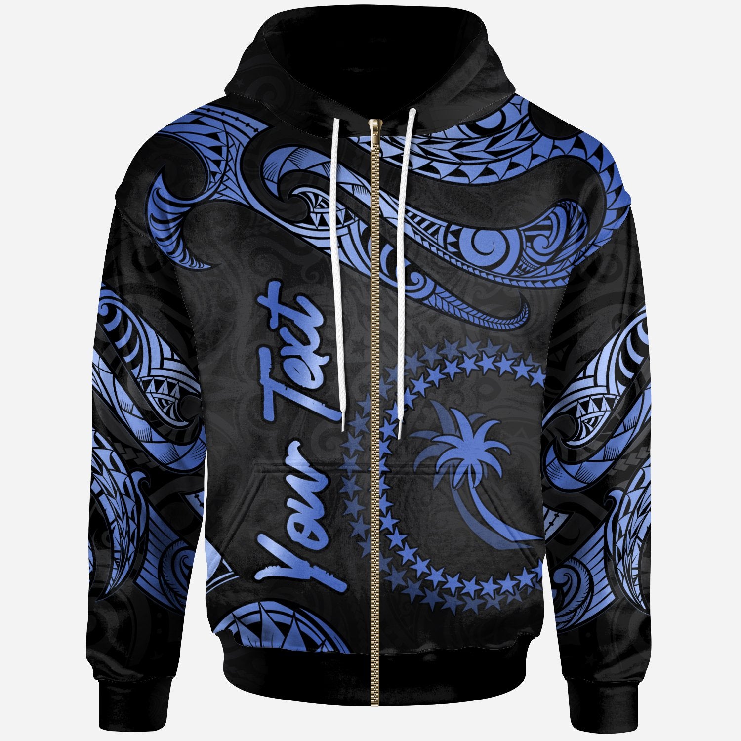 Chuuk Polynesian Custom Zip Hoodie Polynesian Tattoo Blue Version Unisex Blue - Polynesian Pride