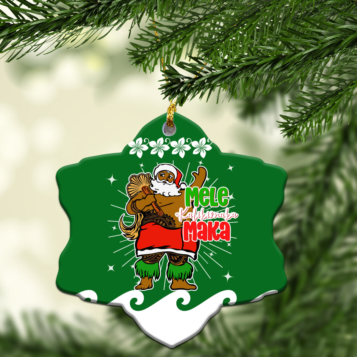 Hawaii Polynesian Santa Claus Green Christmas Ornament - LT12 - Polynesian Pride