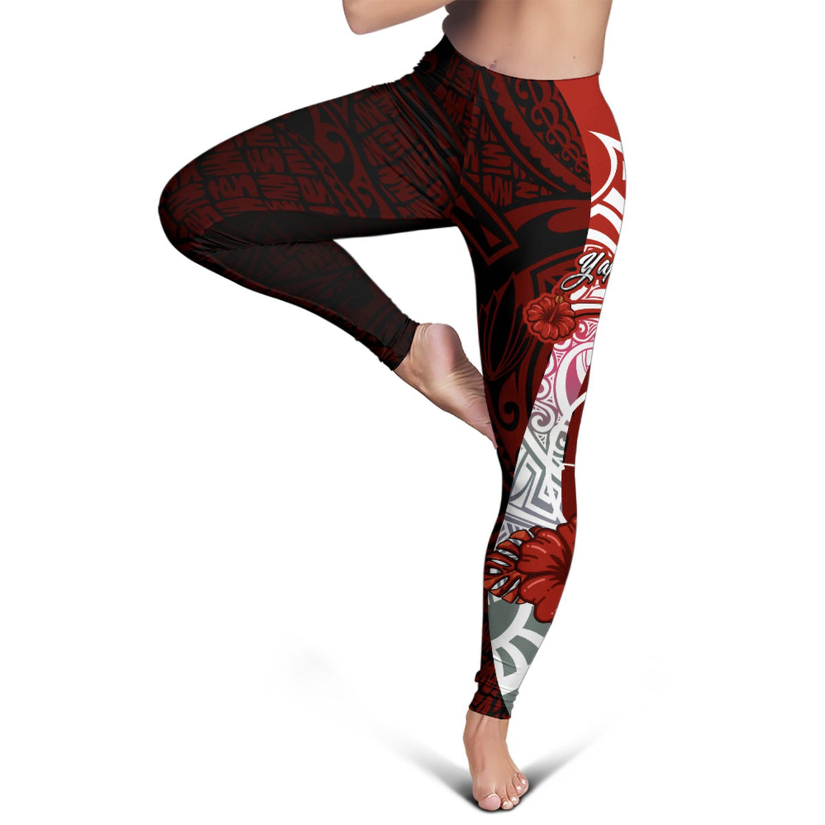 Yap Micronesia Legging - Coat Of Arm With Hibiscus - Polynesian Pride