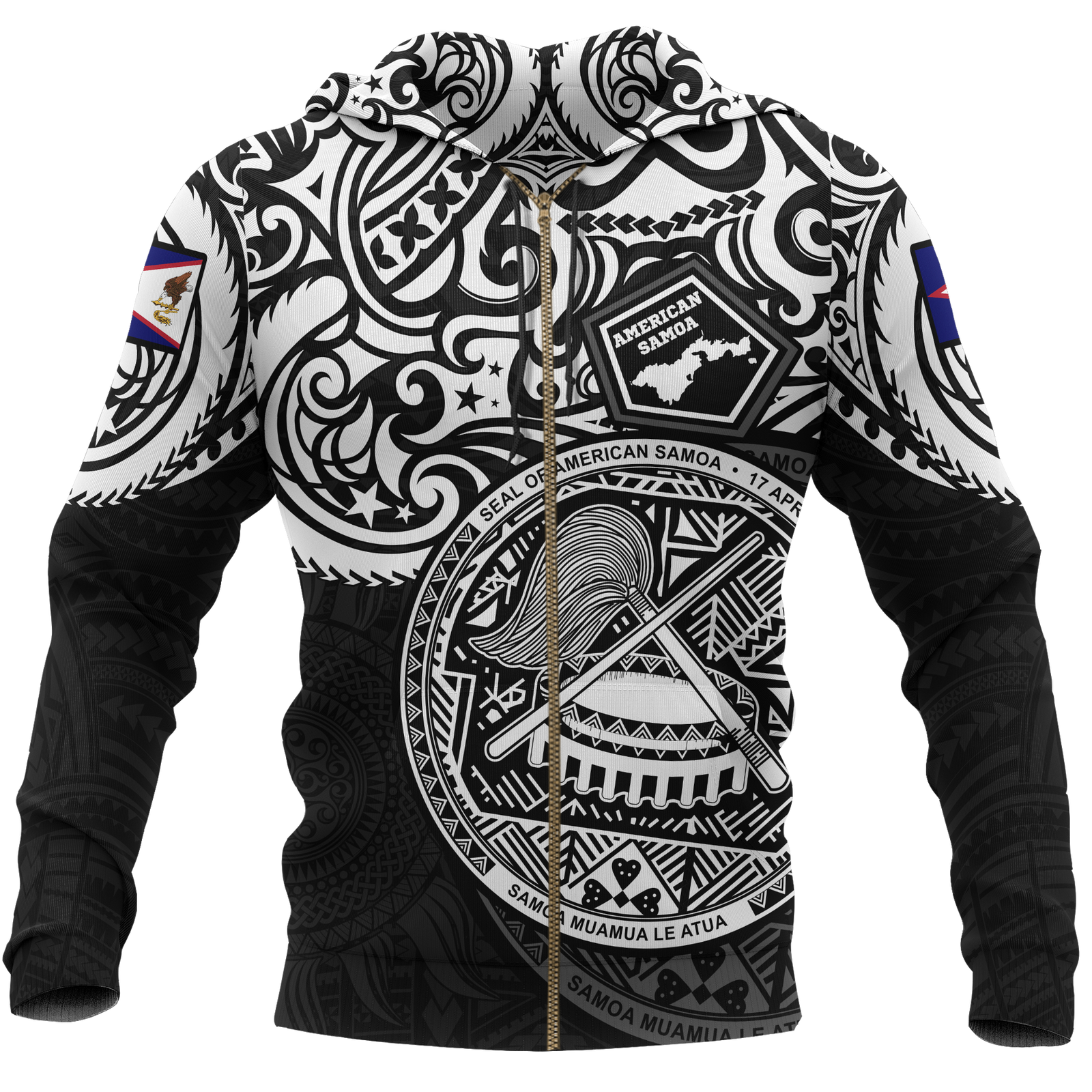 American Samoa Zip up Hoodie National Pride (White) Unisex WHITE - Polynesian Pride