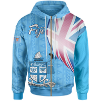 Fiji Polynesian Zip up Hoodie Fiji Flag Unisex Blue - Polynesian Pride