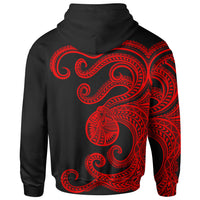 Polynesian Octopus Zip up Hoodie Red Color - Polynesian Pride