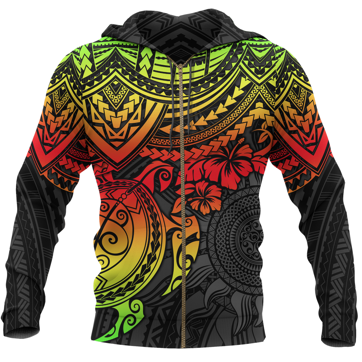 Polynesian Zip up Hoodie Polynesian Reggae Turtle Unisex Reggae - Polynesian Pride
