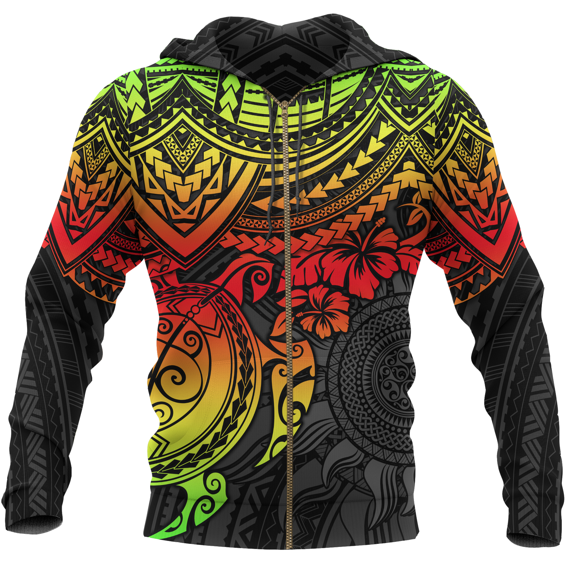 Polynesian Zip up Hoodie Polynesian Reggae Turtle Unisex Reggae - Polynesian Pride
