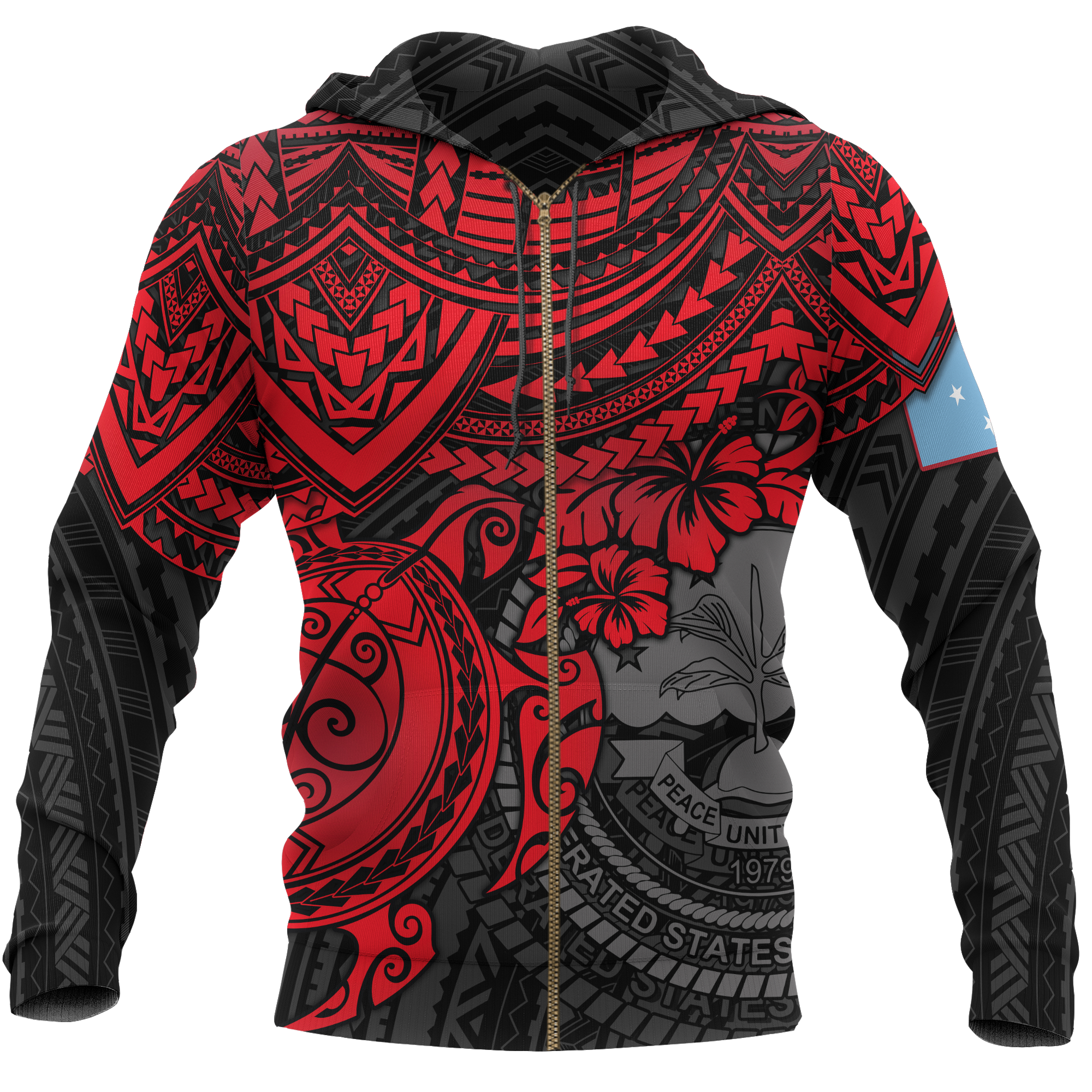 Federated States of Micronesia Hoodie (Zip up) Red Turtle Unisex RED - Polynesian Pride