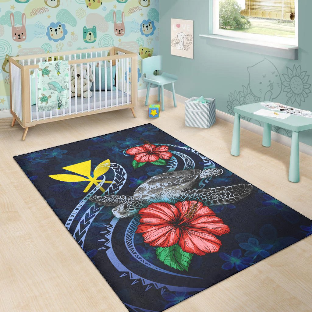 Hawaii Polynesian Area Rug - Blue Turtle Hibiscus - Polynesian Pride