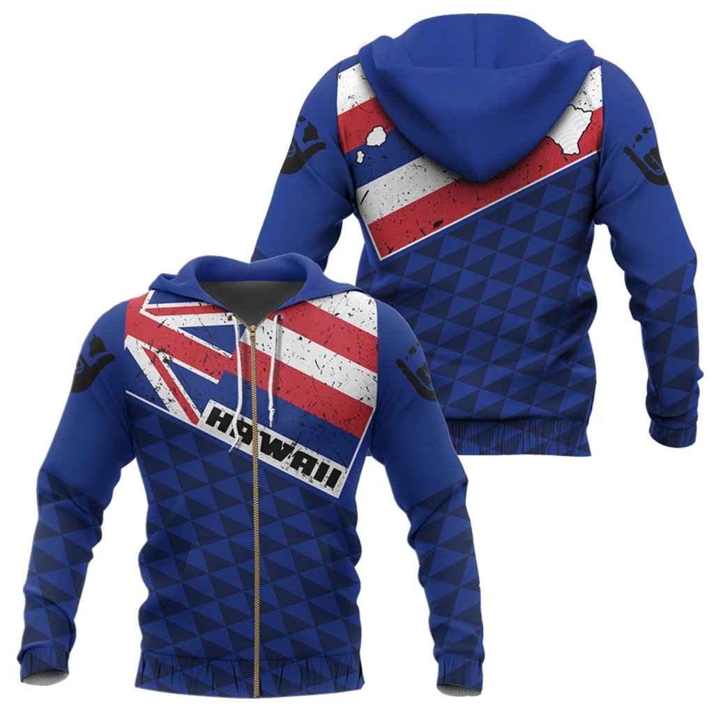 Hawaii Old Flag Zipper Hoodie Blue - Polynesian Pride