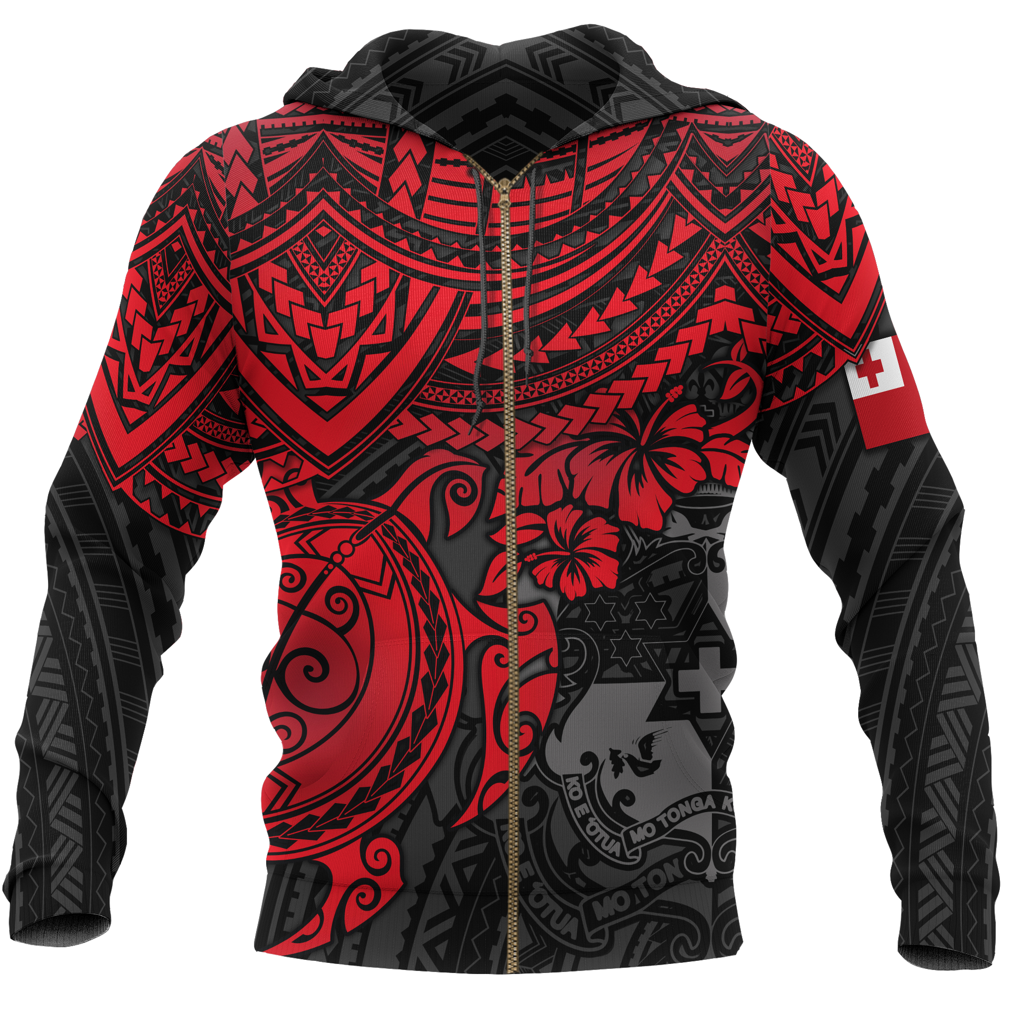 Tonga Polynesian Hoodie (Zip up) Red Turtle Unisex RED - Polynesian Pride