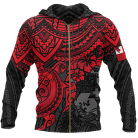 Tonga Polynesian Hoodie (Zip up) Red Turtle Unisex RED - Polynesian Pride