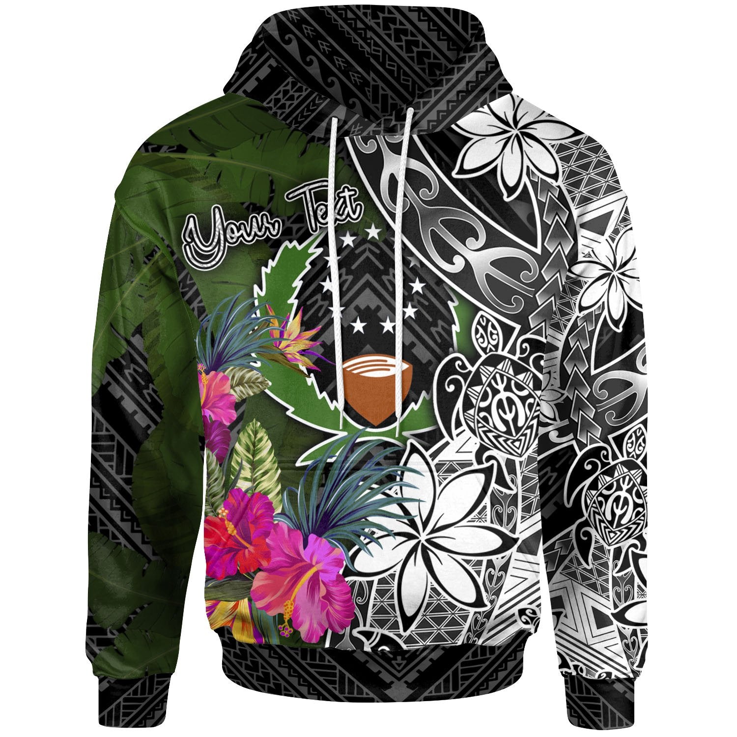 Pohnpei Custom Hoodie Turtle Plumeria Banana Leaf Unisex Black - Polynesian Pride