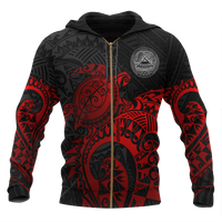 American Samoa Polynesian Zip up Hoodie Polynesian Turtle (Full Red) Unisex Red - Polynesian Pride