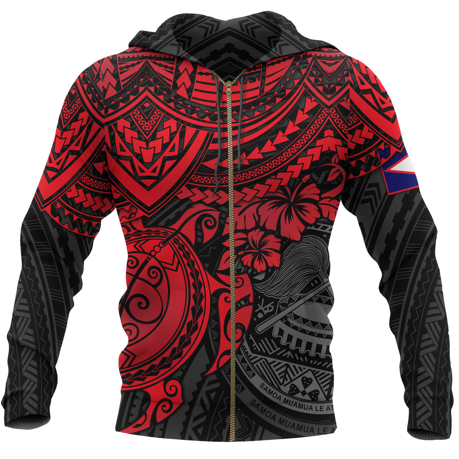 American Samoa Polynesian Hoodie (Zip up) Red Turtle Unisex RED - Polynesian Pride