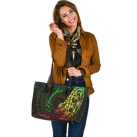 Kanaka Leather Tote - Polynesian Pattern Style Reggae Color - Polynesian Pride