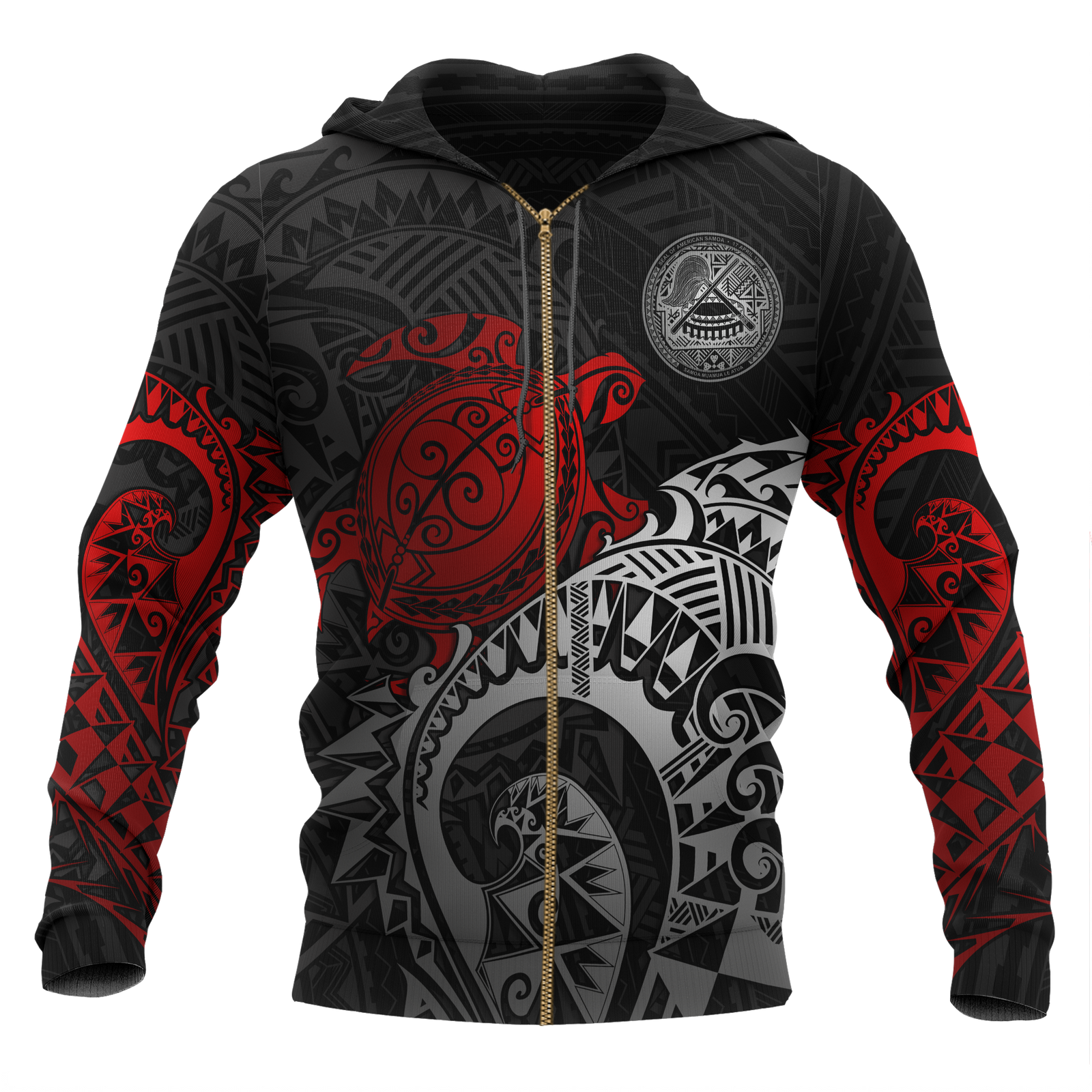 American Samoa Polynesian Hoodie (Zip up) Polynesian Turtle (Red) Unisex RED - Polynesian Pride