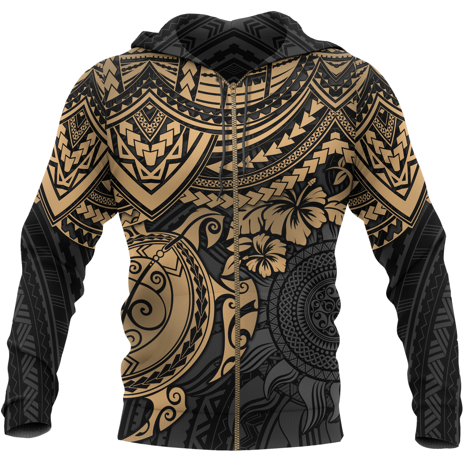Polynesian Zip Hoodie Polynesian Golden Turtle Unisex Golden - Polynesian Pride