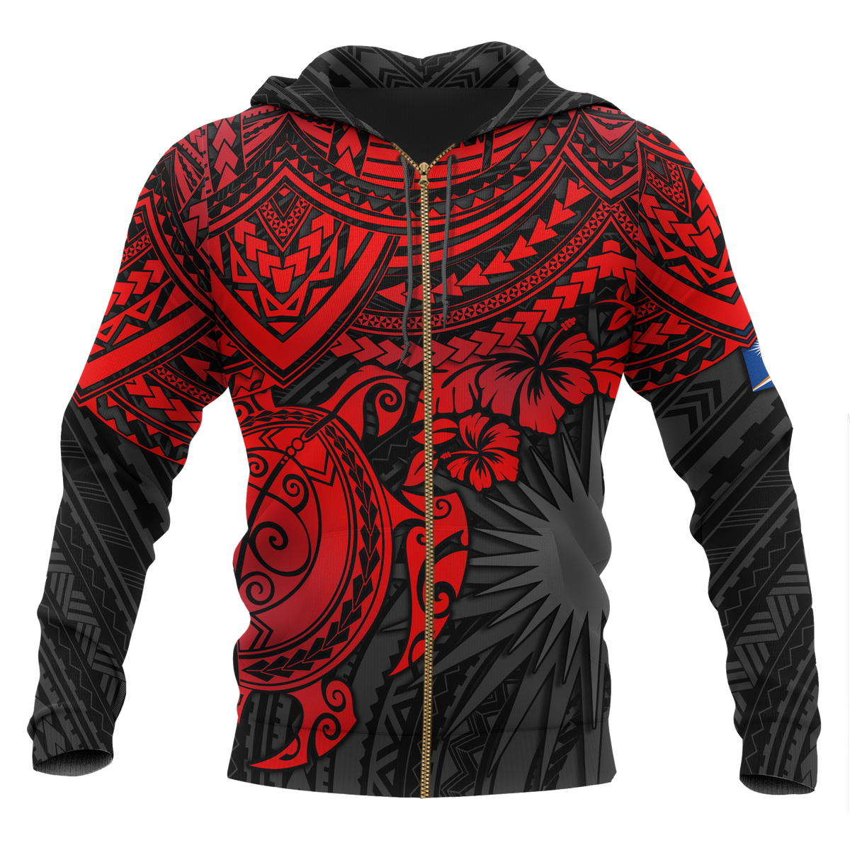 Marshall Islands Polynesian Zip up Hoodie Red Turtle Unisex Red - Polynesian Pride