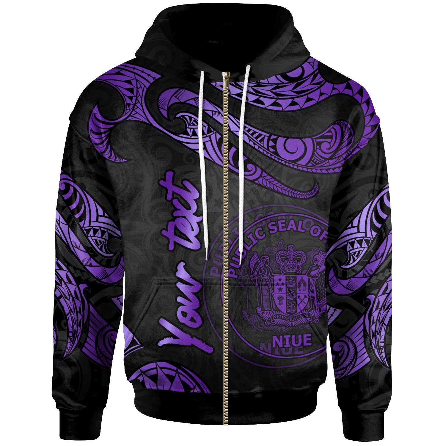 Niue Polynesian Custom Zip Hoodie Polynesian Tattoo Purple Version Unisex Purple - Polynesian Pride