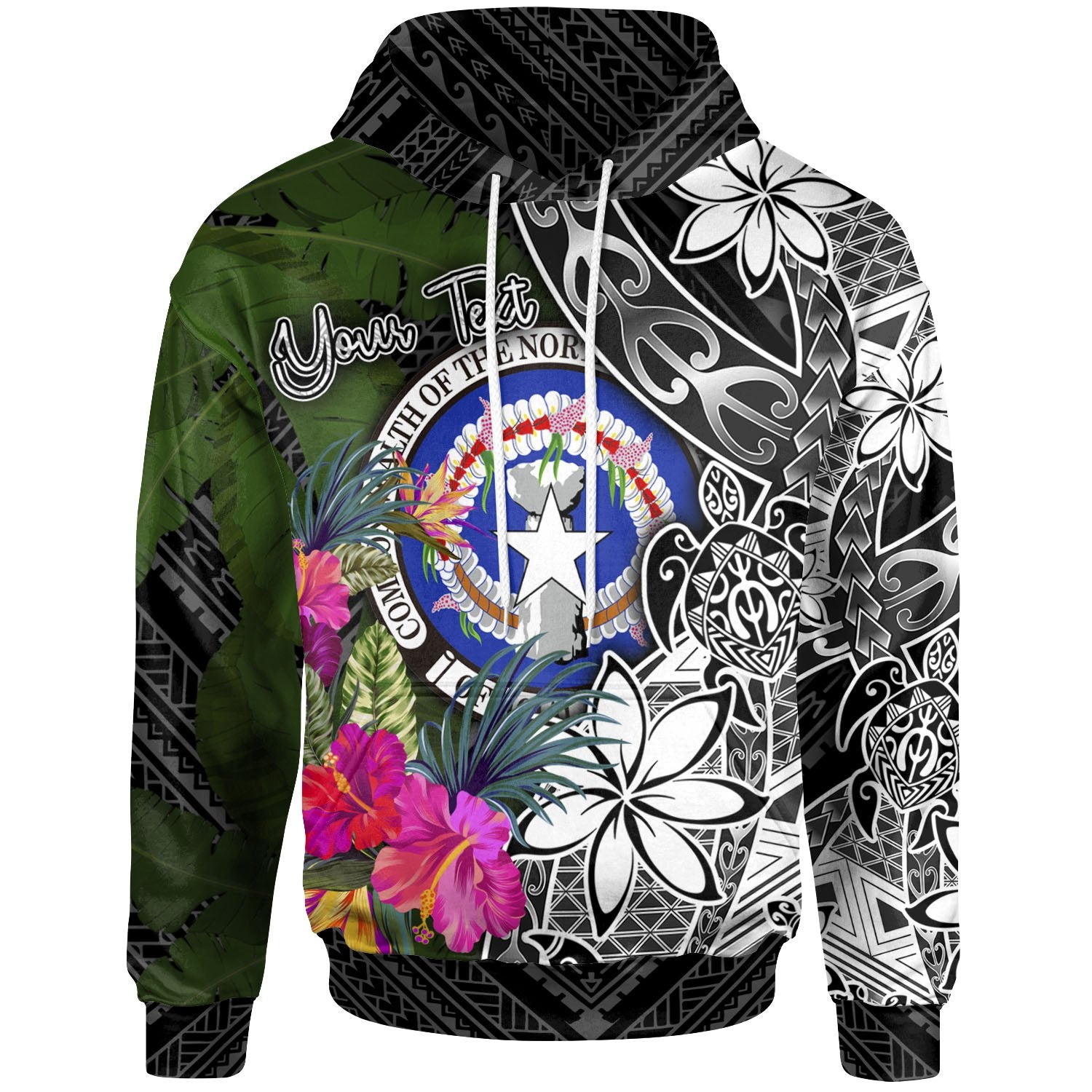 Northern Mariana Islands Custom Hoodie Turtle Plumeria Banana Leaf Unisex Black - Polynesian Pride