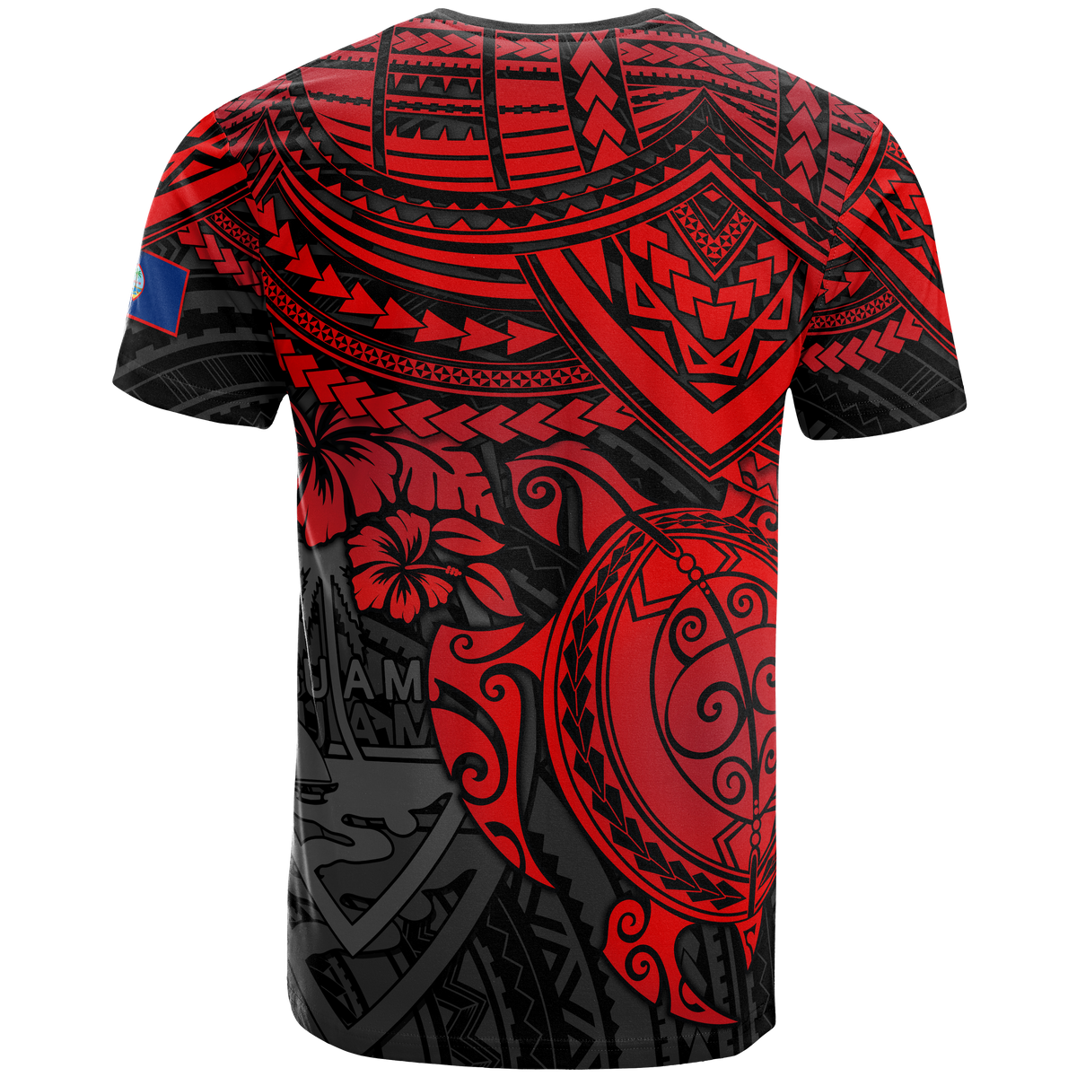Guam T Shirt Guam Flag Polynesian Red Turtle Hibiscus - Polynesian Pride
