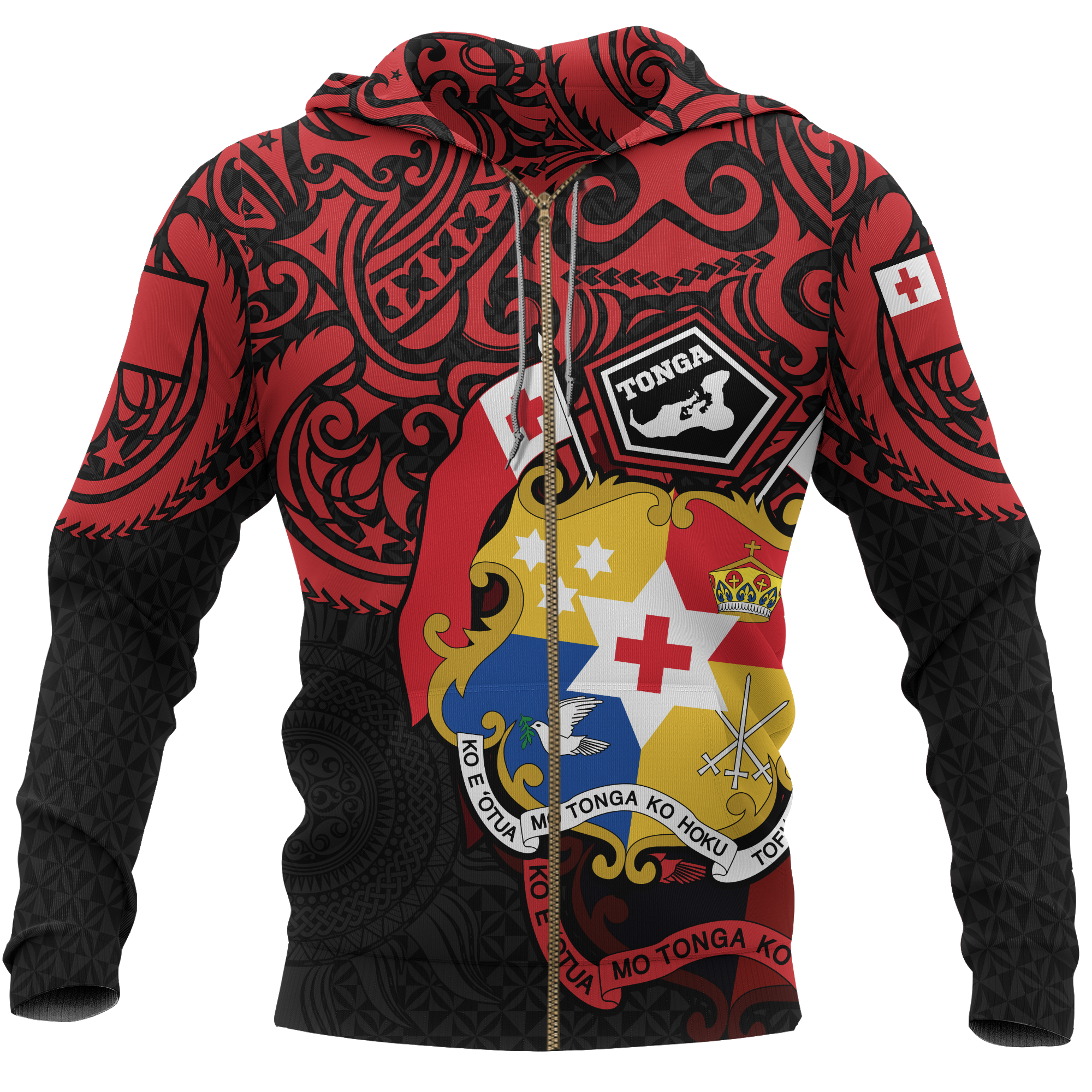 Tonga Zip up Hoodie Tongan Pride Unisex RED - Polynesian Pride