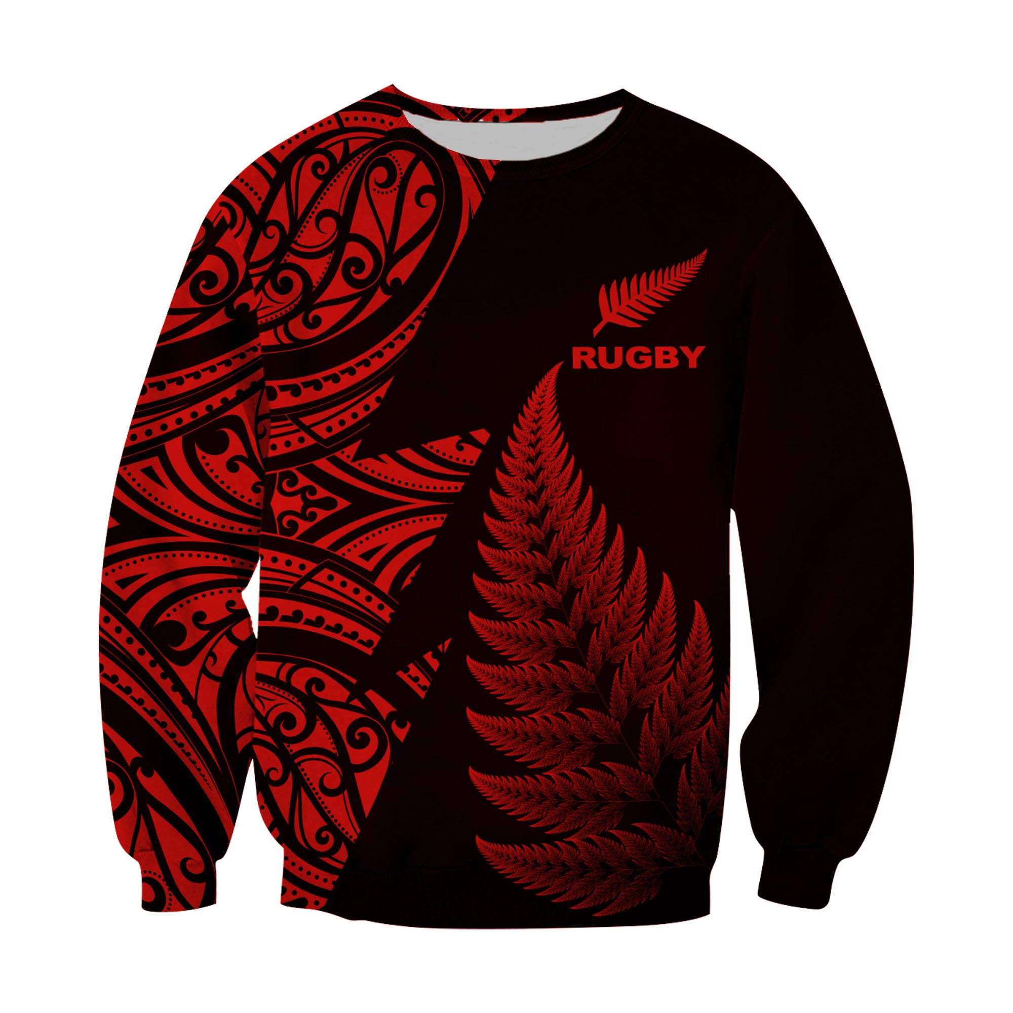 New Zealand Rugby Sweatshirt - Aotearoa Maori Style Red LT13 Unisex Red - Polynesian Pride