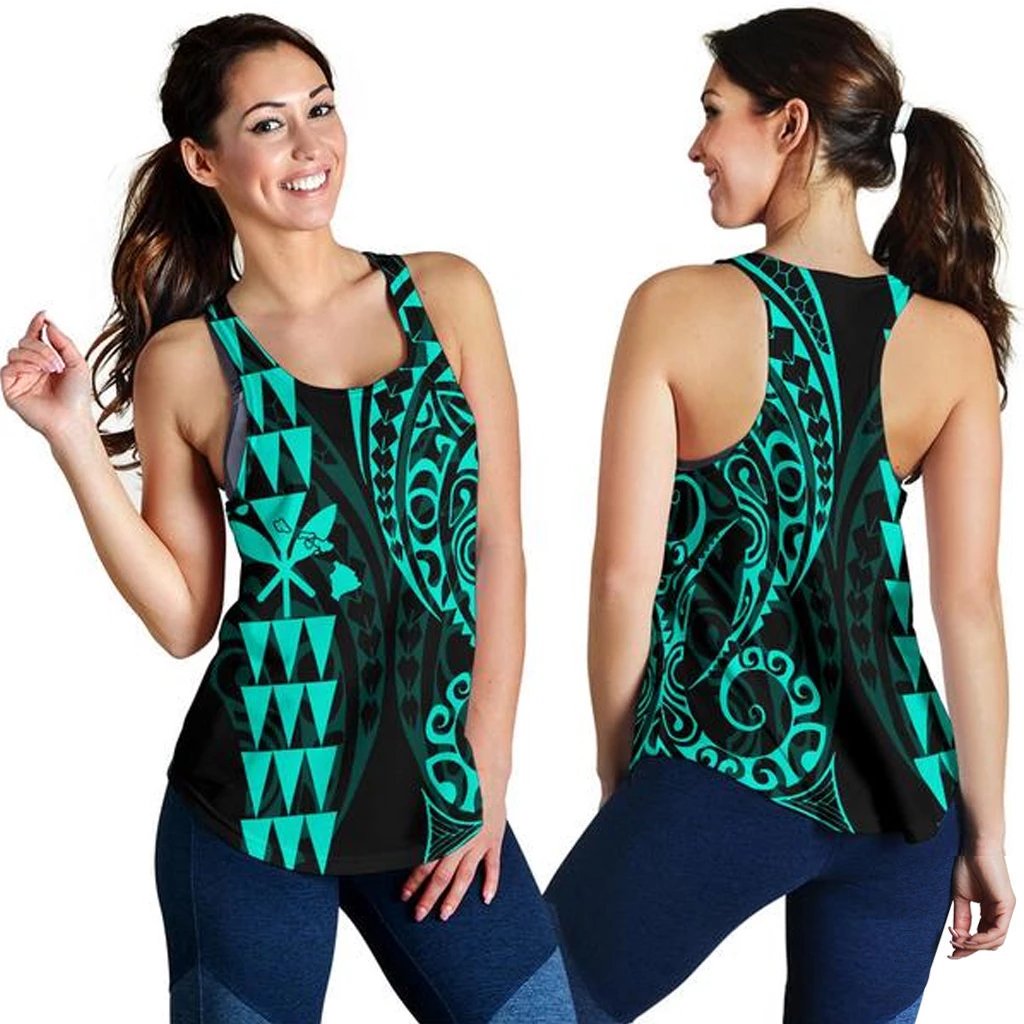 Kanaka Map Women's Racerback Tank Turquoise Turquoise - Polynesian Pride