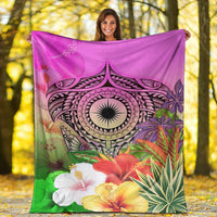 Marshall Islands Polynesian Premium Blanket - Manta Ray Tropical Flowers - Polynesian Pride