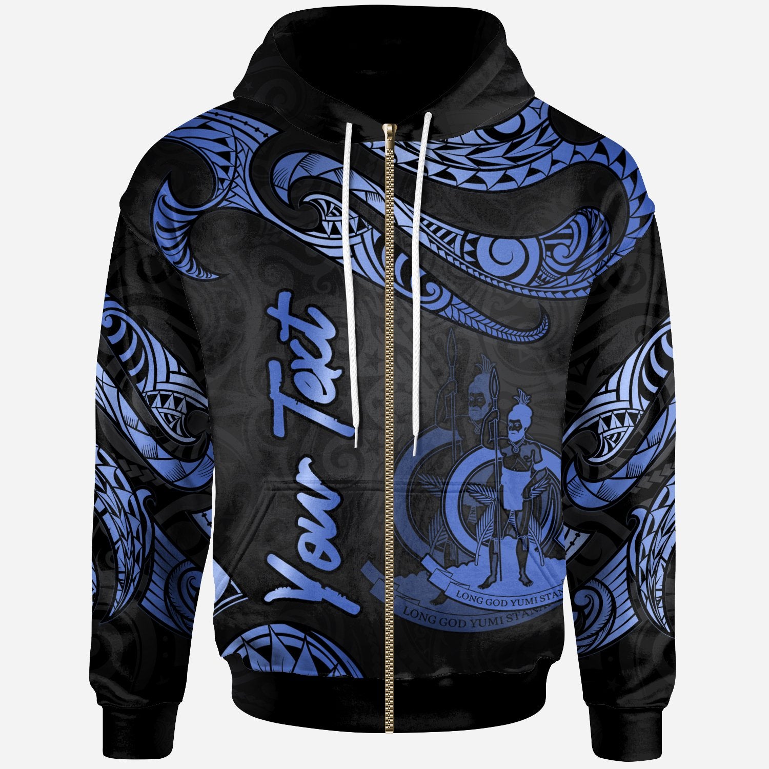 Vanuatu Polynesian Custom Hoodie Polynesian Tattoo Blue Version Unisex Blue - Polynesian Pride