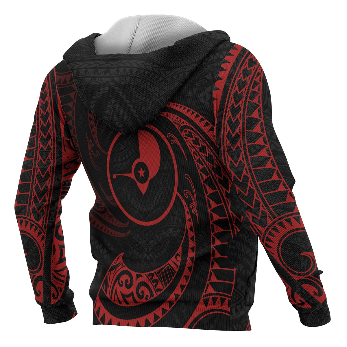 Yap Micronesia All Over Zip up Hoodie Red Tribal Wave - Polynesian Pride