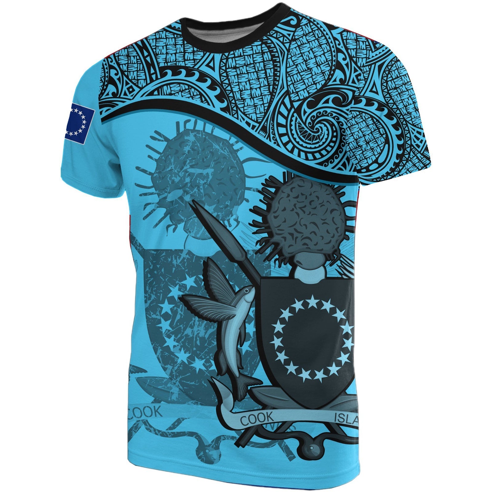 Cook islands Bleu Clair Coat of Arms T Shirt Unisex Black - Polynesian Pride