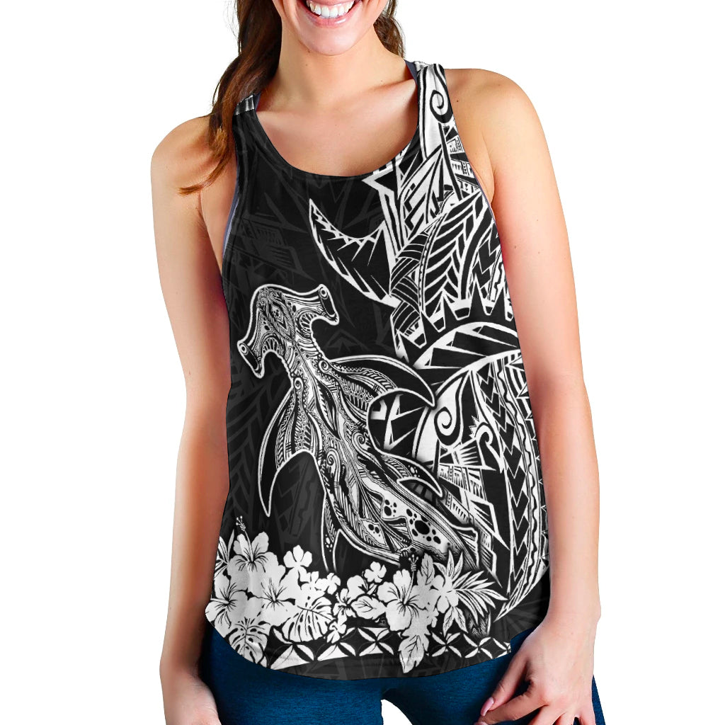 Hawaii Polynesian Women Racerback Tank Wild Hammerhead Sharks LT13 Black - Polynesian Pride