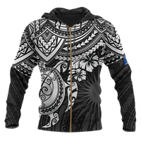Marshall Islands Polynesian Zip up Hoodie White Turtle Unisex White - Polynesian Pride