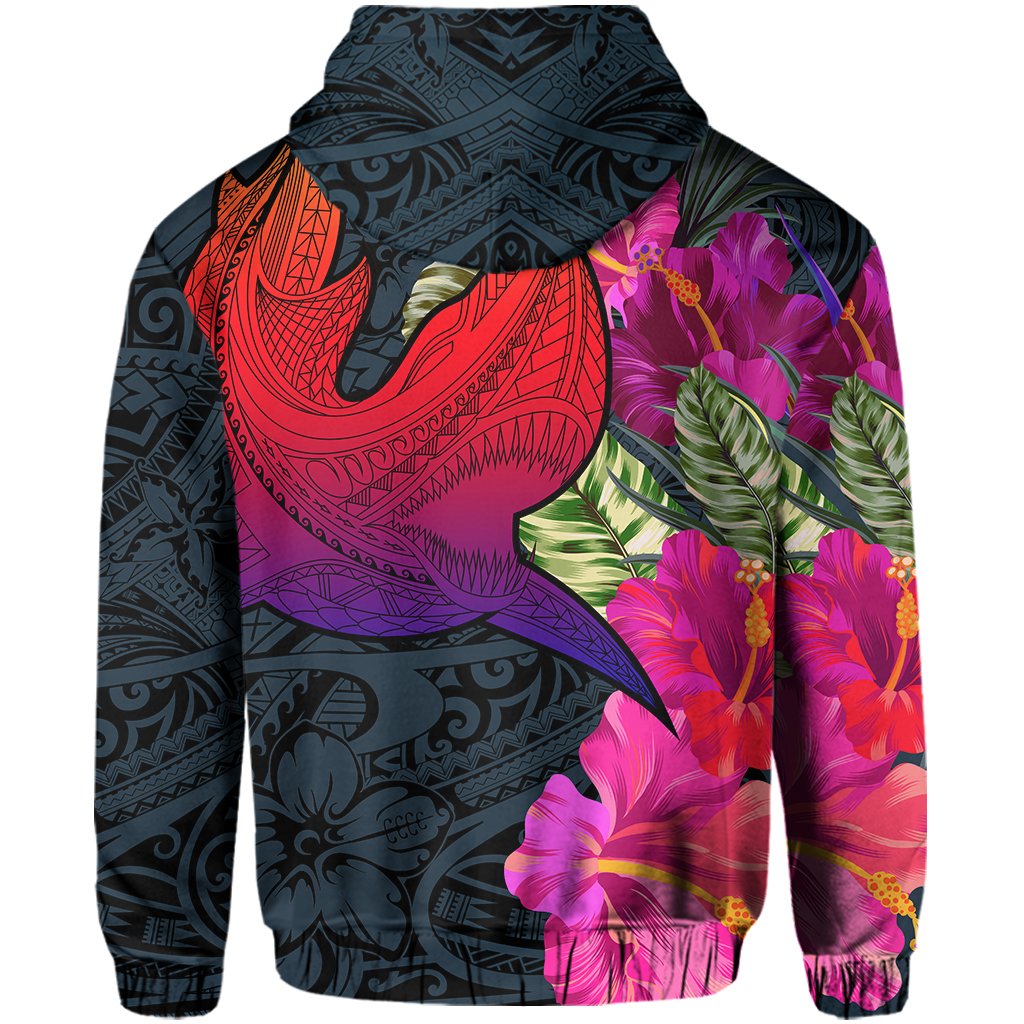 Hawaii Polynesian Hibiscus Shark Zip Hoodie Rock Style - Polynesian Pride