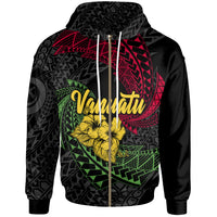 Vanuatu Zip up Hoodie Flag Spiral Pattern Hibiscus Unisex BLACK - Polynesian Pride