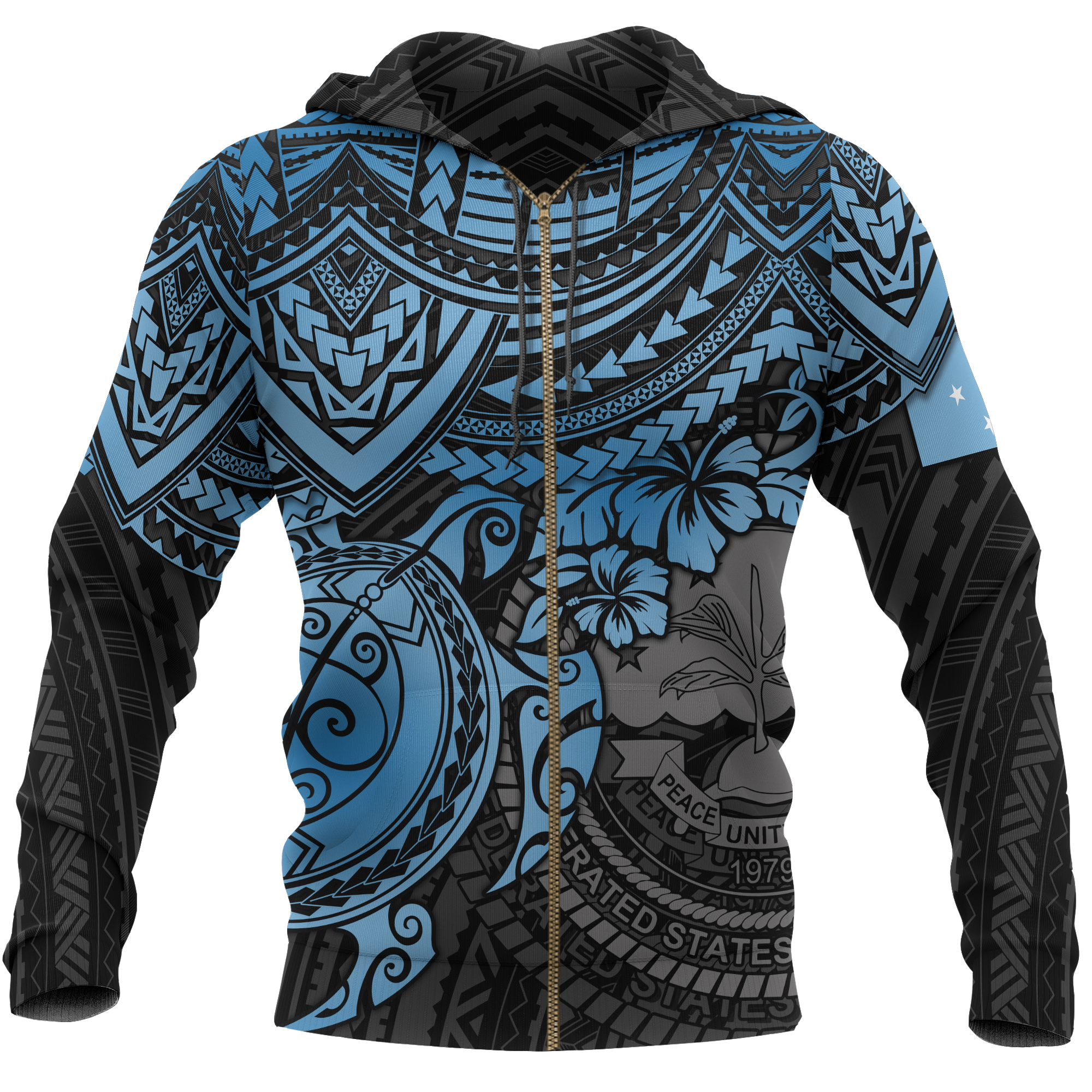Federated States of Micronesia Hoodie (Zip up) Blue Turtle Unisex Blue - Polynesian Pride