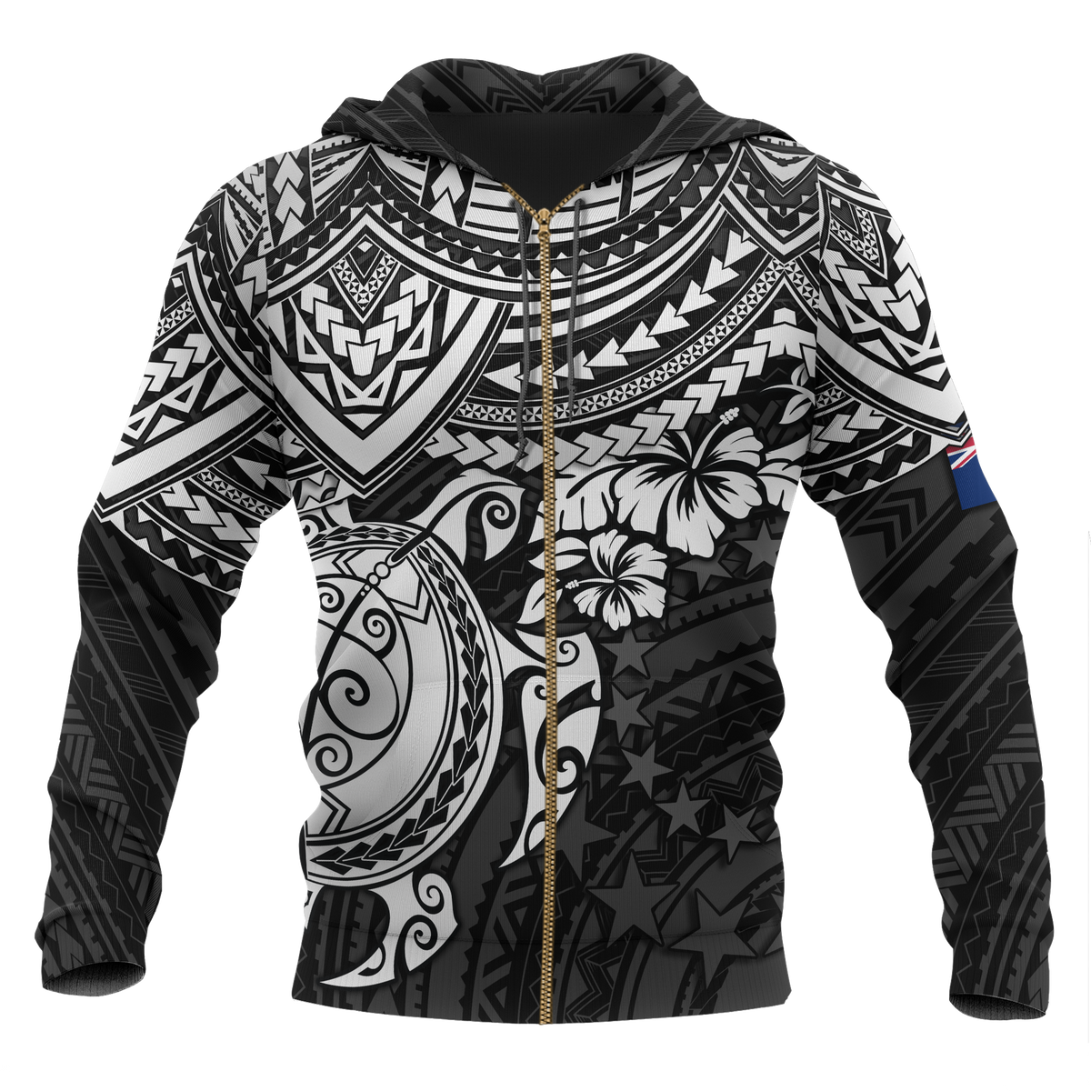 Cook Islands Polynesian Zip up Hoodie White Turtle Unisex White - Polynesian Pride