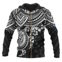 Cook Islands Polynesian Zip up Hoodie White Turtle Unisex White - Polynesian Pride