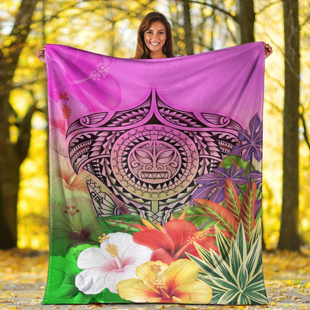 Polynesian Premium Blanket - Manta Ray Tropical Flowers - Polynesian Pride