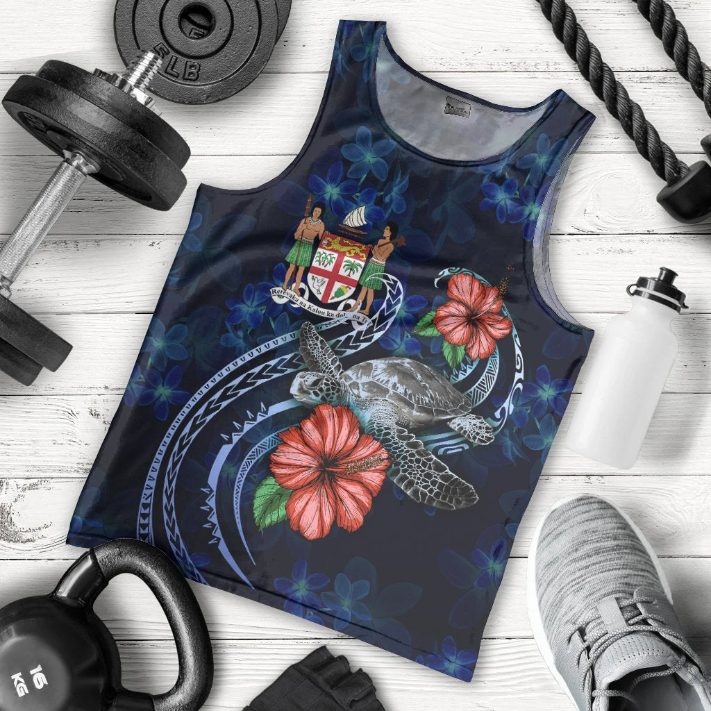 Fiji Polynesian Men Tank Top - Blue Turtle Hibiscus - Polynesian Pride