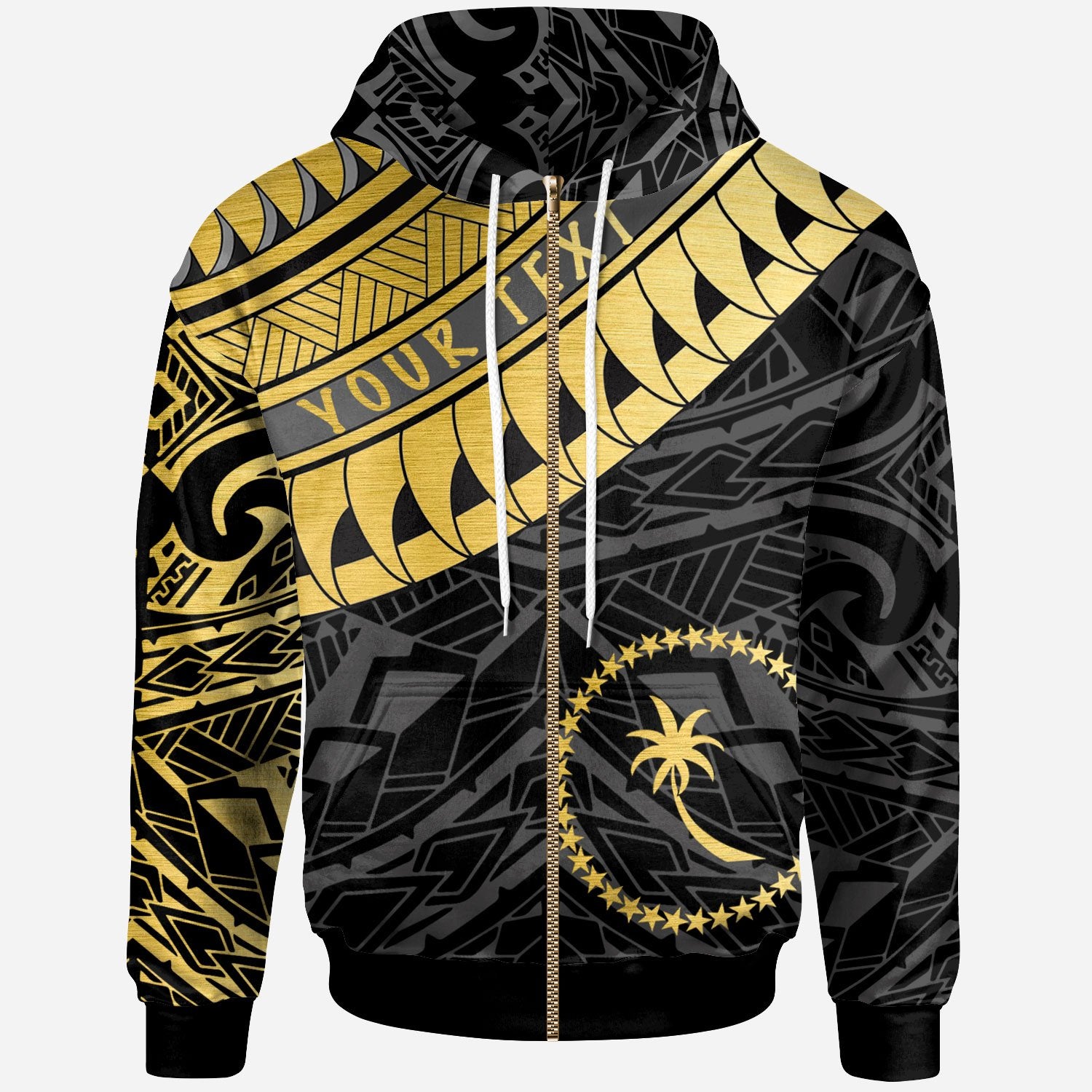 Chuuk Custom Zip Hoodie Chuuk Ginger Lei Pattern Gold Unisex Gold - Polynesian Pride